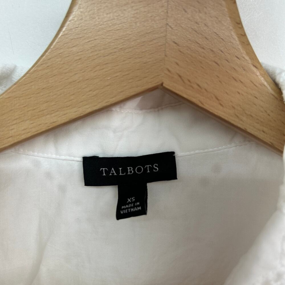 Talbots White Floral Eyelet Partial Button Neck C… - image 6